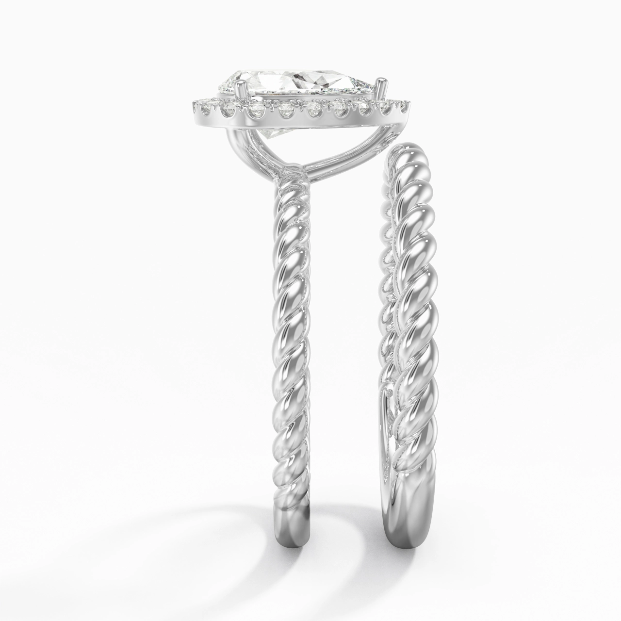 Platinum Halo Twist Wedding Ring Set