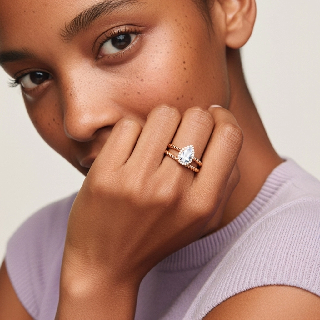 Or rose 18 carats Halo Tourner Ensemble d'alliances