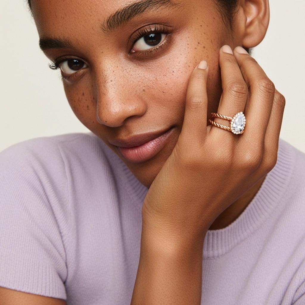 Or rose 18 carats Halo Tourner Ensemble d'alliances