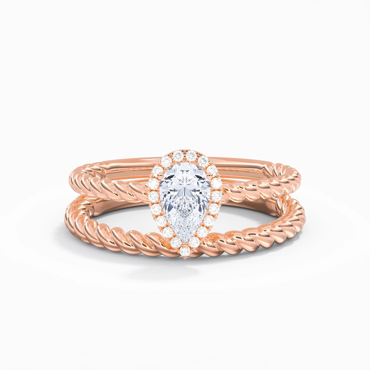 18K Rose Gold Halo Twist Wedding Ring Set