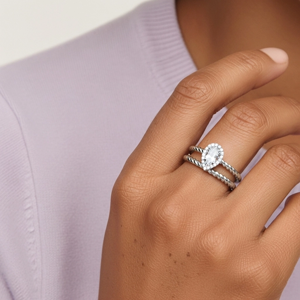 Argent sterling 925 Halo Tourner Ensemble d'alliances