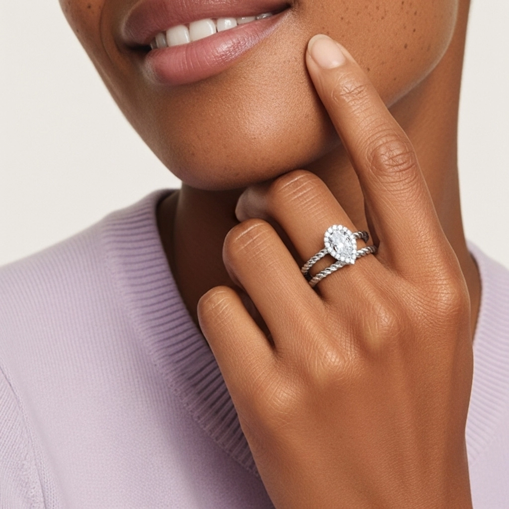 Argent sterling 925 Halo Tourner Ensemble d'alliances