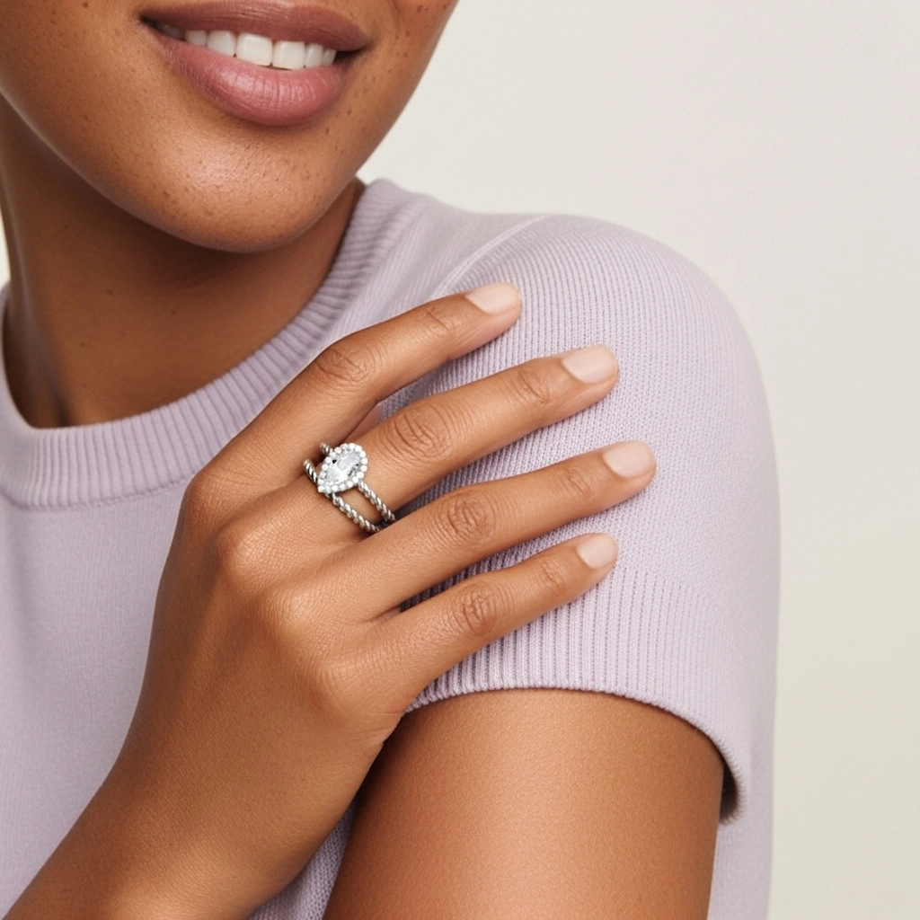 Argent sterling 925 Halo Tourner Ensemble d'alliances