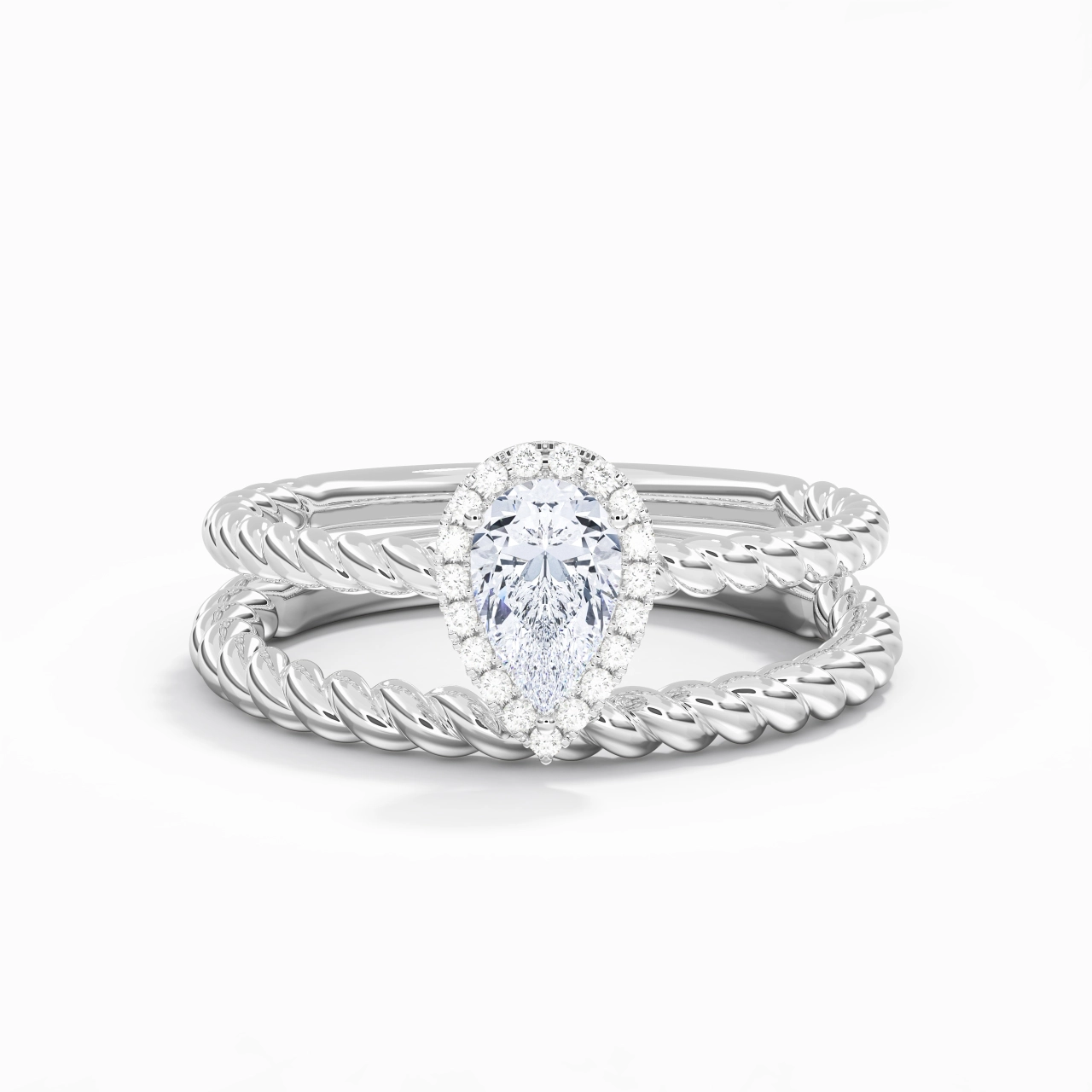 925 Sterling Silver Halo Twist Wedding Ring Set