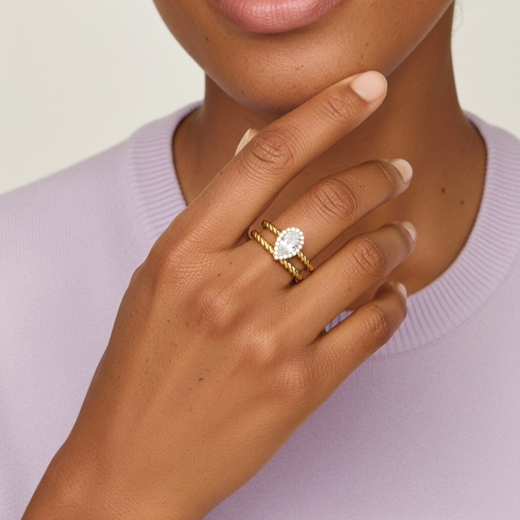 Or 14 carats Halo Tourner Ensemble d'alliances