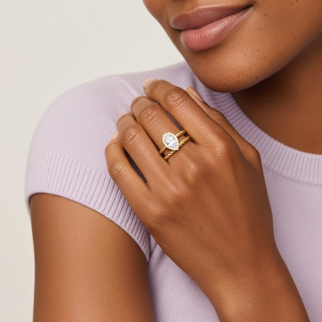 Or 14 carats Halo Tourner Ensemble d'alliances