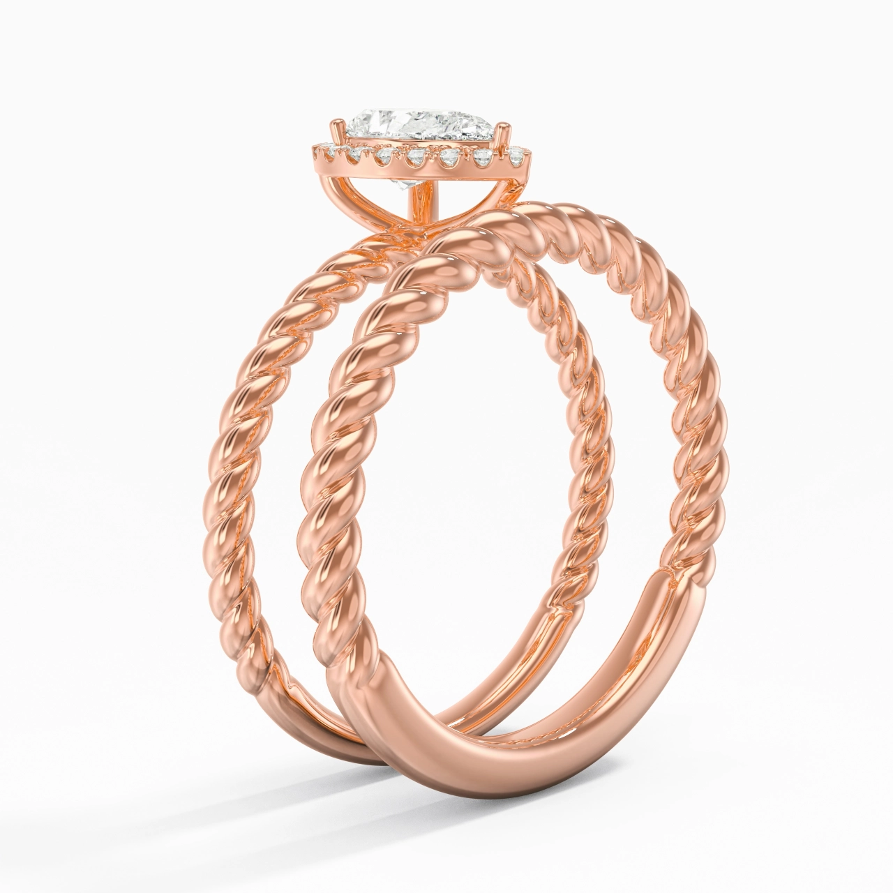 18K Rose Gold Halo Twist Wedding Ring Set