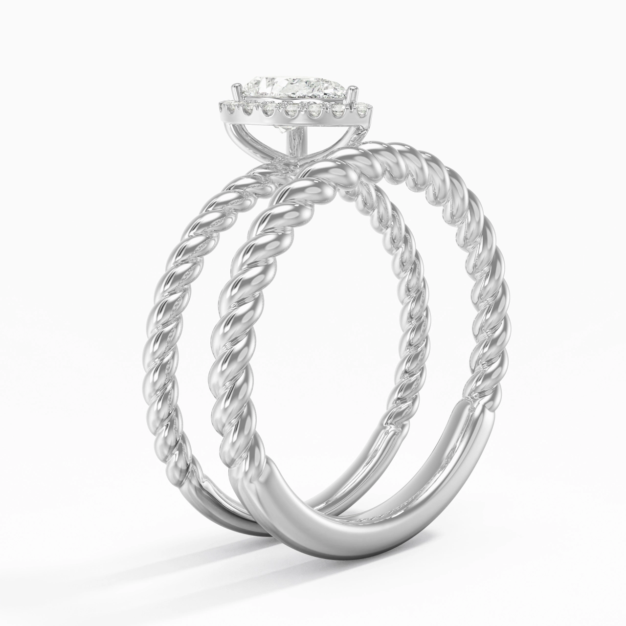 925 Sterling Silver Halo Twist Wedding Ring Set