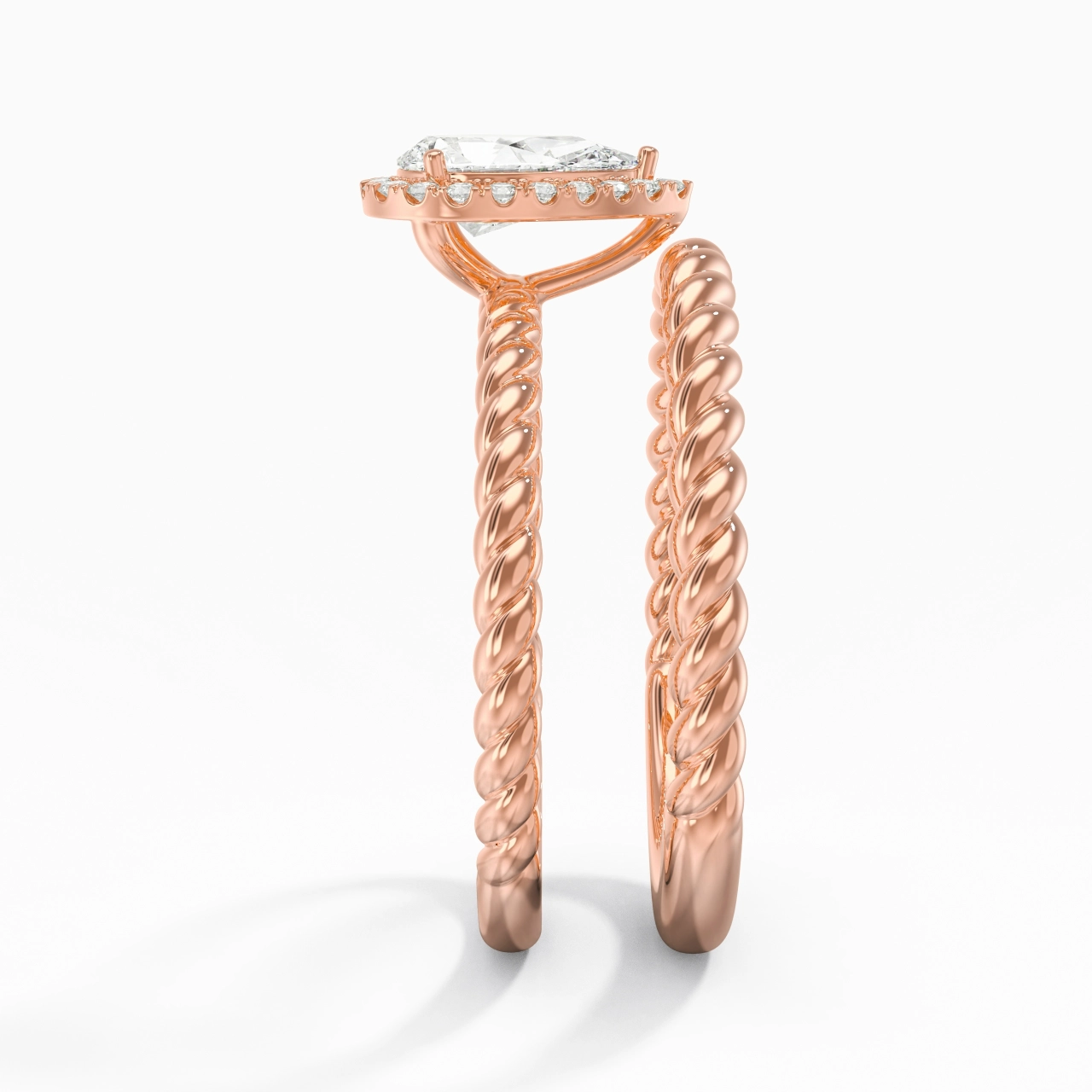 18K Rose Gold Halo Twist Wedding Ring Set