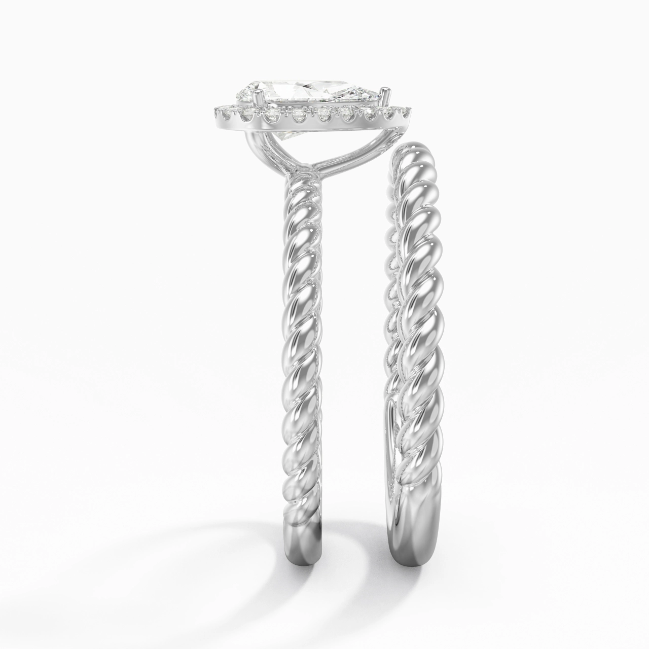 925 Sterling Silver Halo Twist Wedding Ring Set