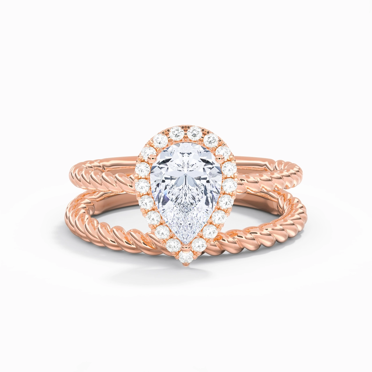 14K Rose Gold Halo Twist Wedding Ring Set