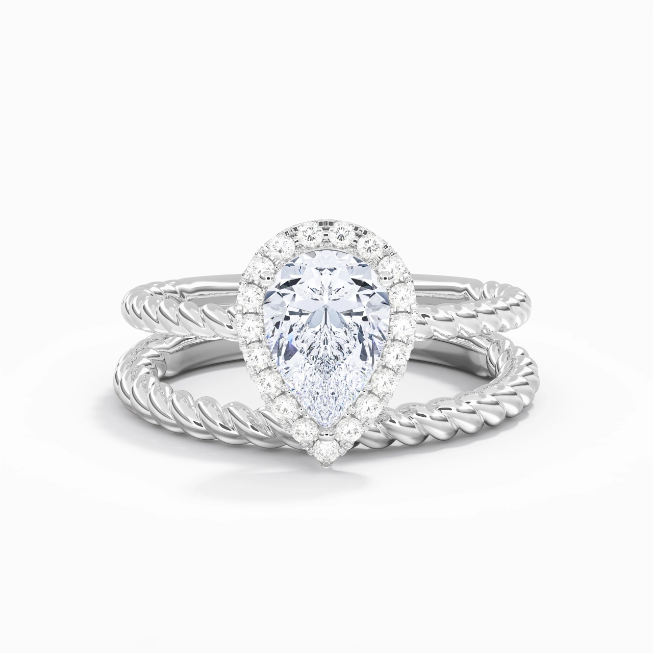 925 Sterling Silver Halo Twist Wedding Ring Set