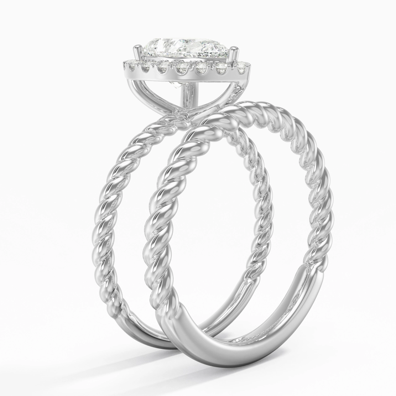 925 Sterling Silver Halo Twist Wedding Ring Set