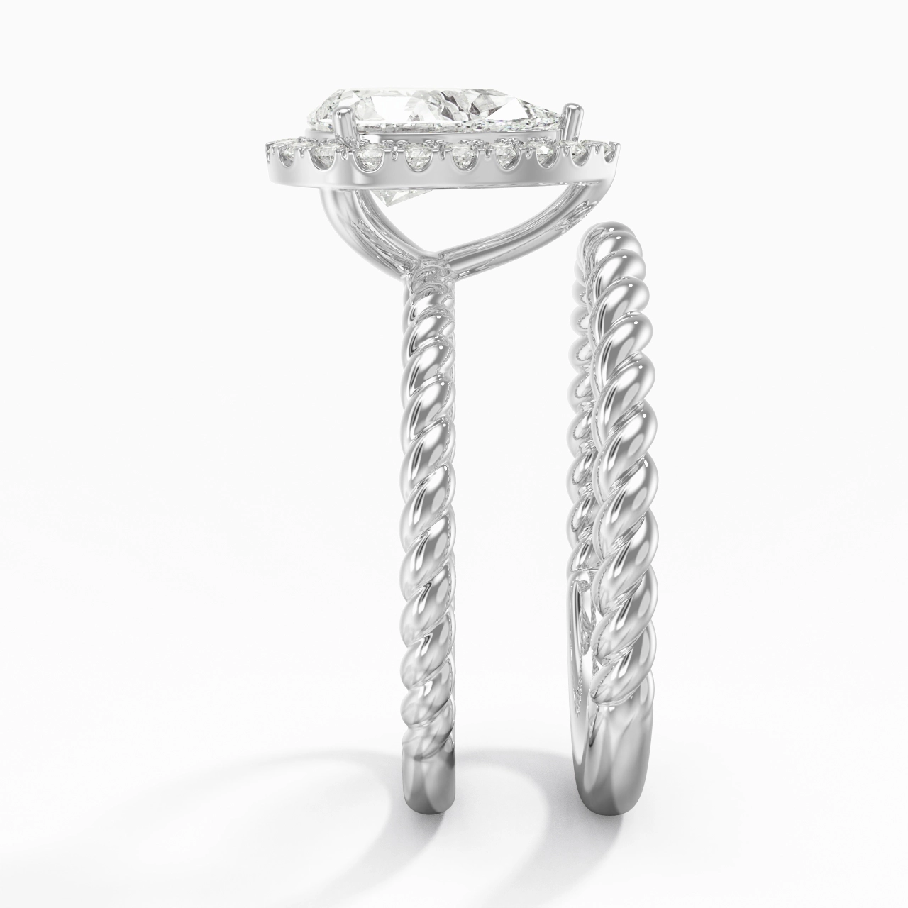 925 Sterling Silver Halo Twist Wedding Ring Set