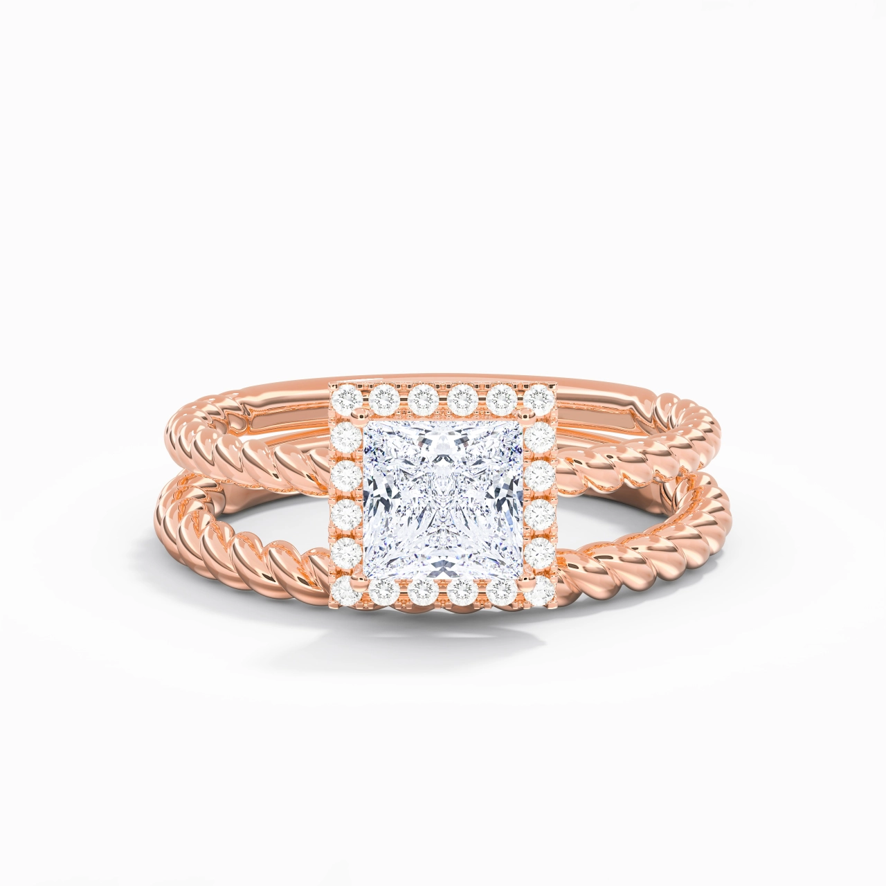 925 Sterling Silver Halo Twist Wedding Ring Set