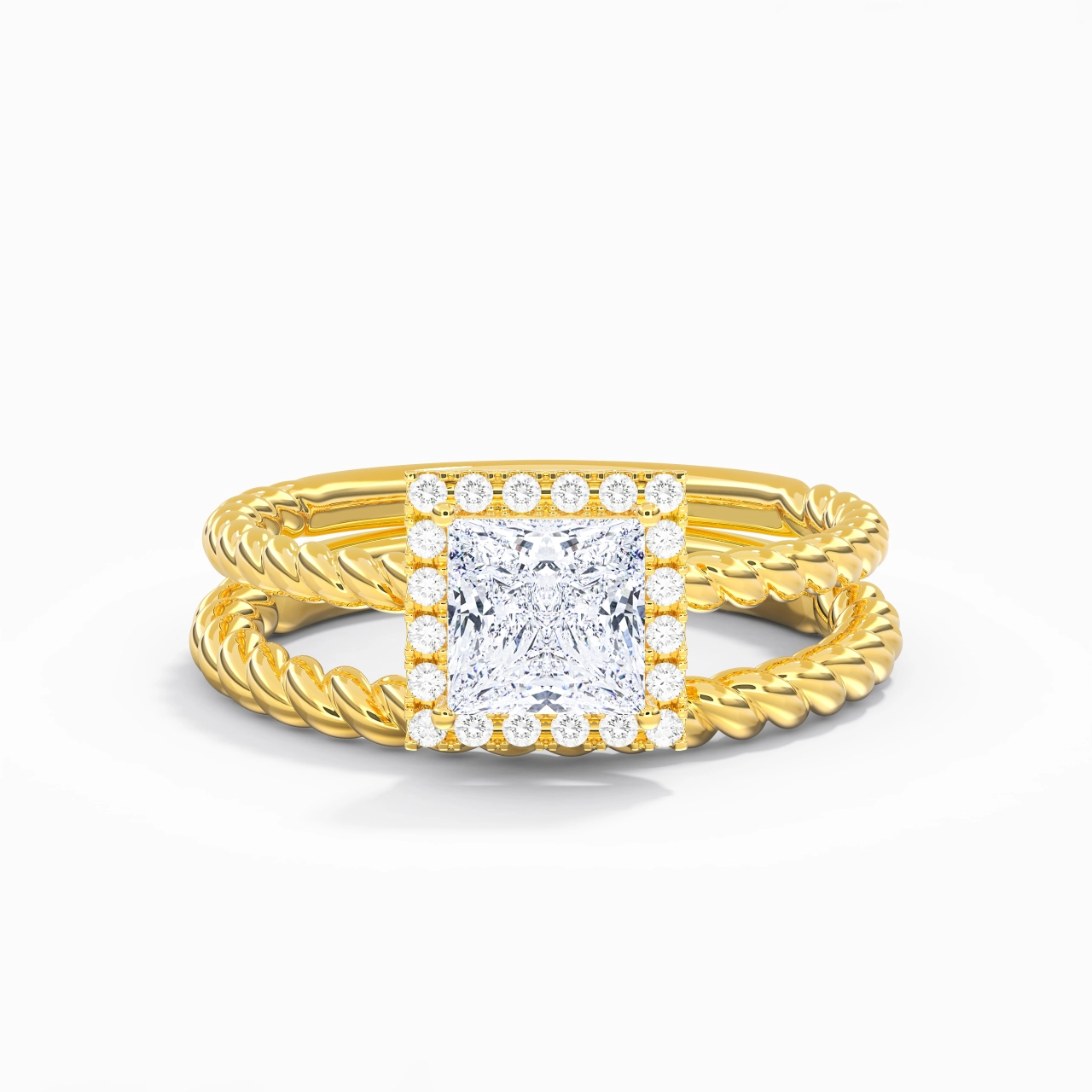 14K Gold Halo Twist Wedding Ring Set