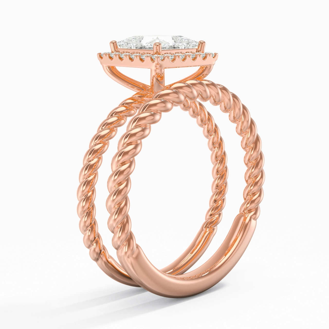 925 Sterling Silver Halo Twist Wedding Ring Set