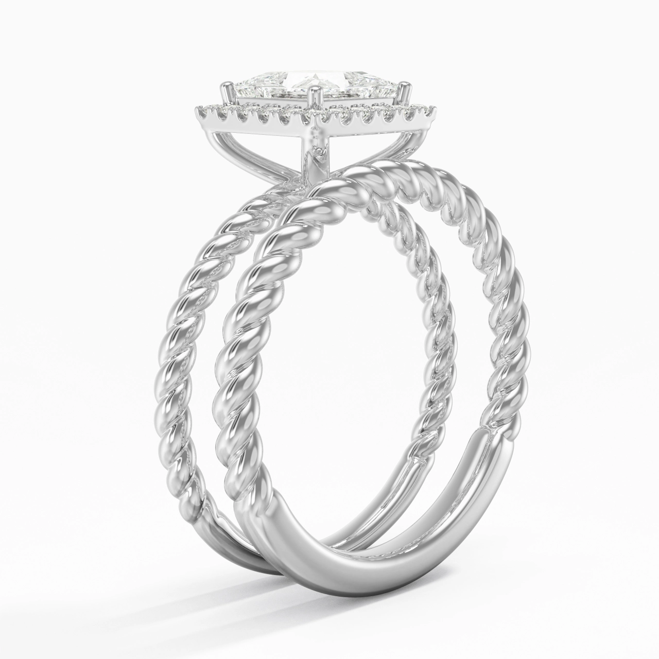 Platinum Halo Twist Wedding Ring Set