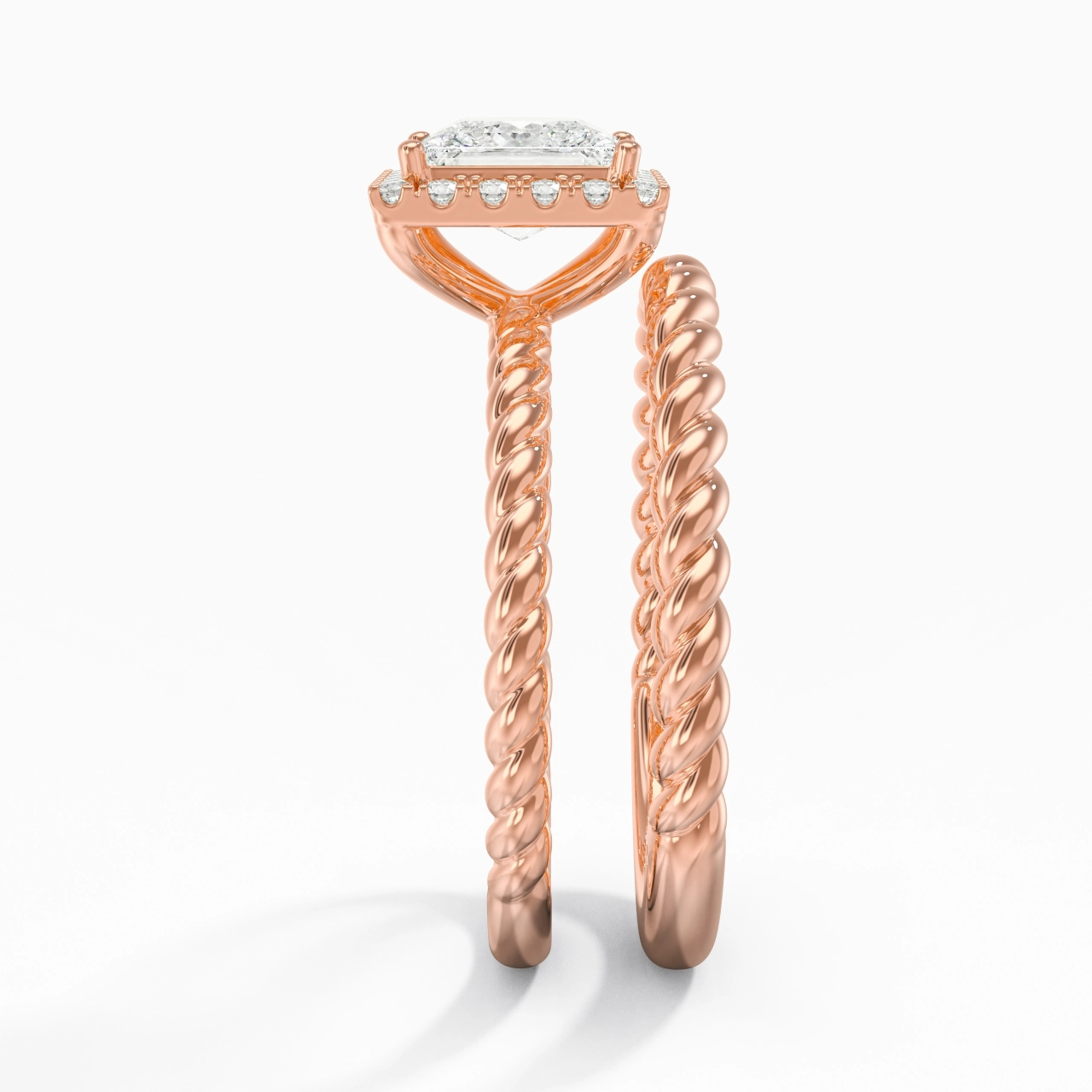 925 Sterling Silver Halo Twist Wedding Ring Set