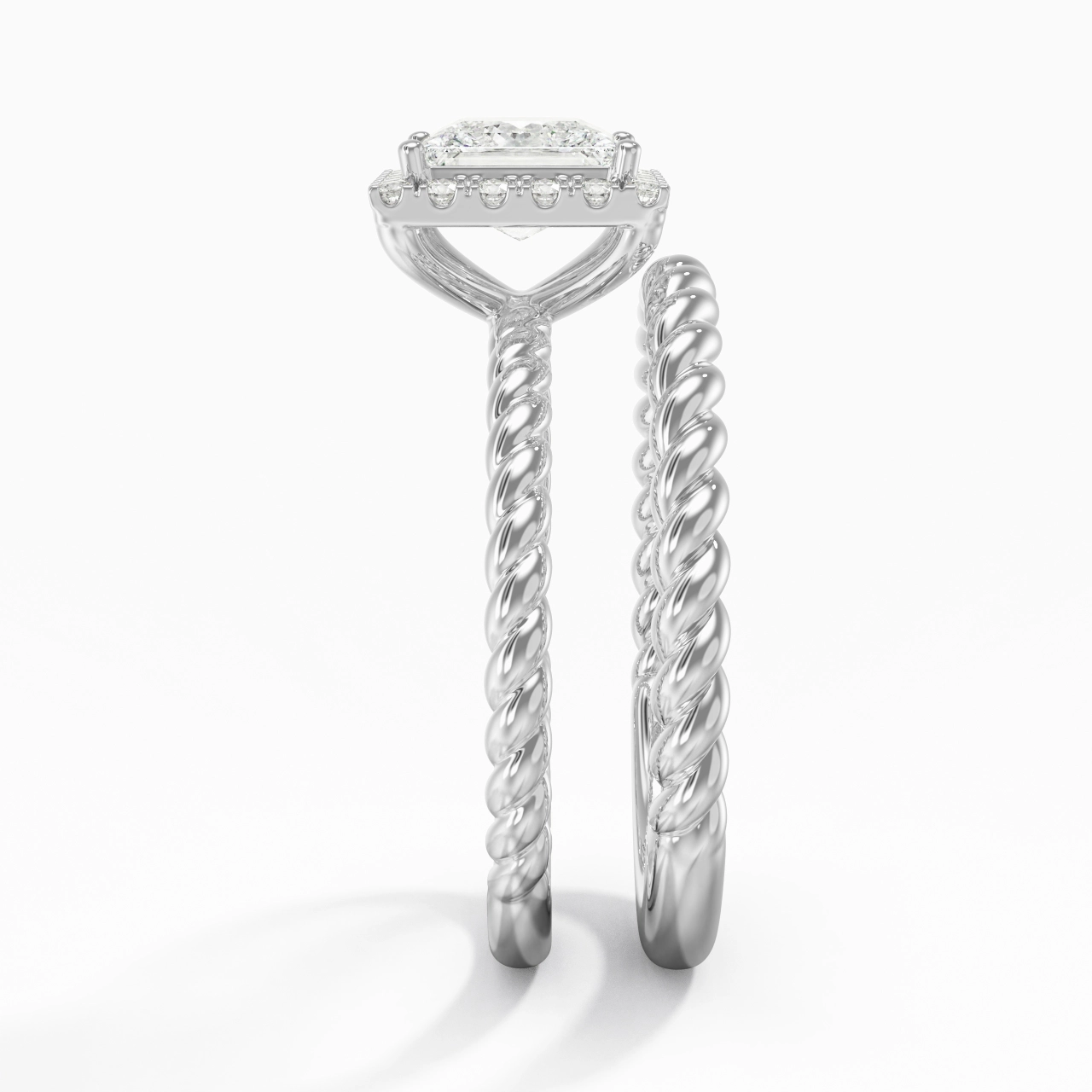 Platinum Halo Twist Wedding Ring Set