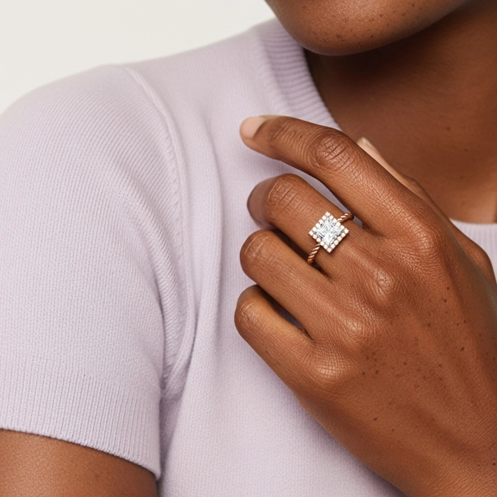 Or rose 14 carats Halo Tourner Ensemble d'alliances