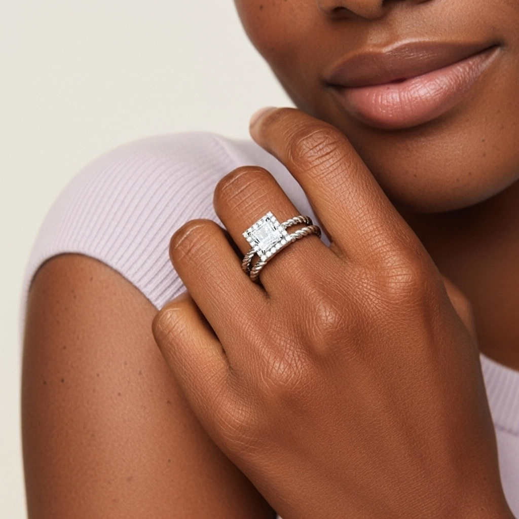 Argent sterling 925 Halo Tourner Ensemble d'alliances