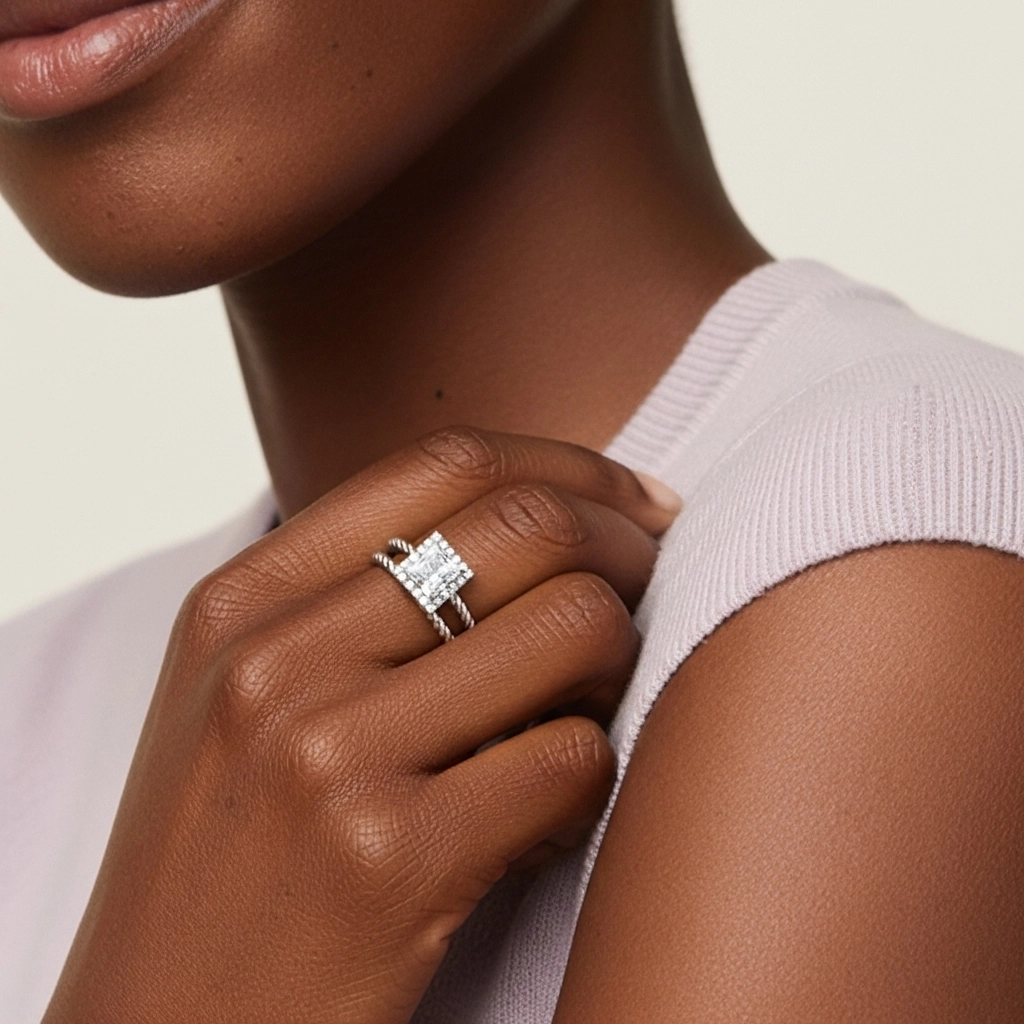 Argent sterling 925 Halo Tourner Ensemble d'alliances