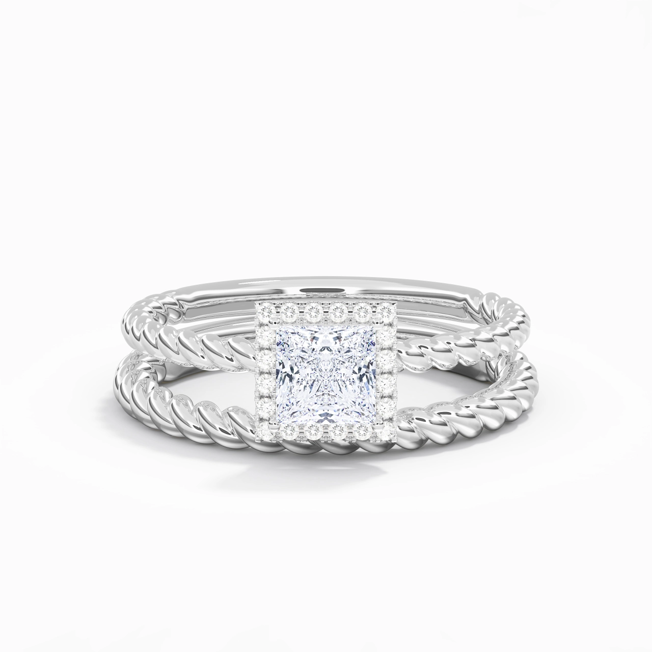 Platinum Halo Twist Wedding Ring Set