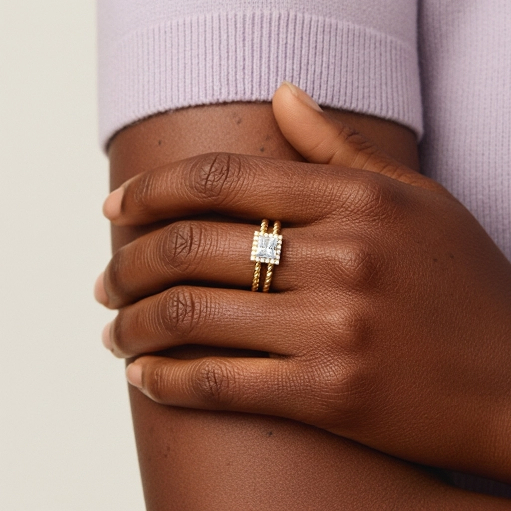 Argent sterling 925 Halo Tourner Ensemble d'alliances