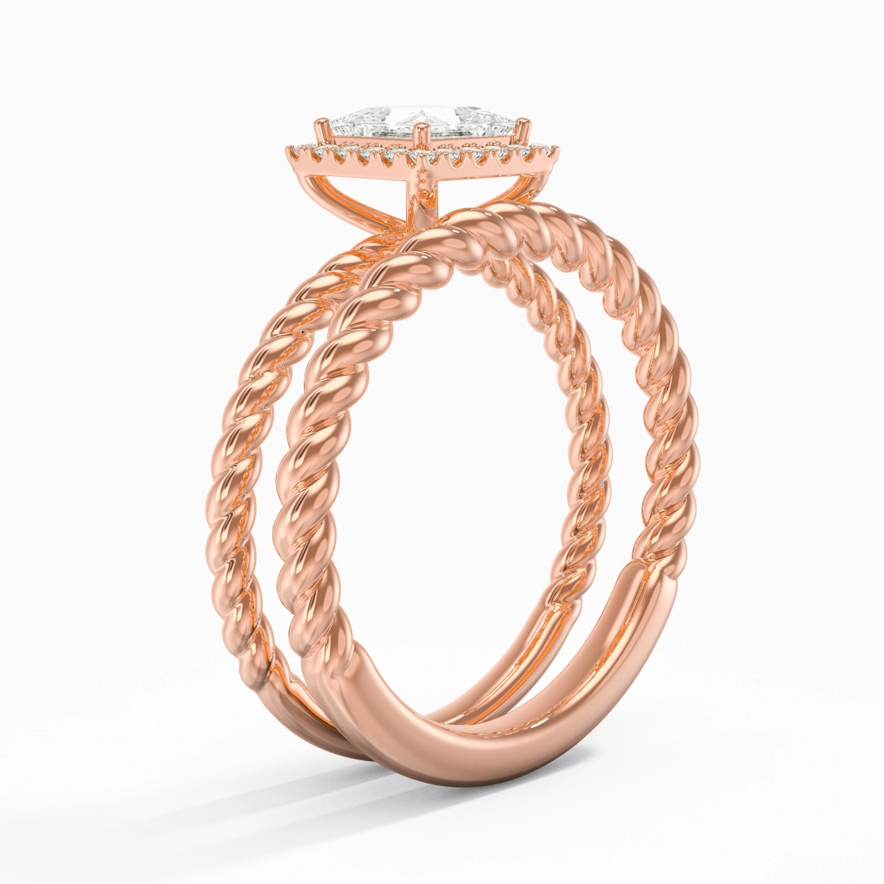18K Rose Gold Halo Twist Wedding Ring Set