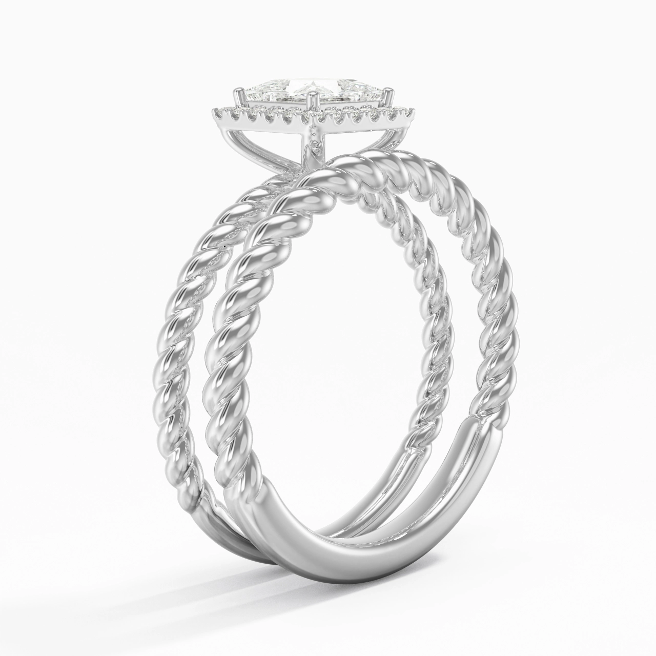 Platinum Halo Twist Wedding Ring Set