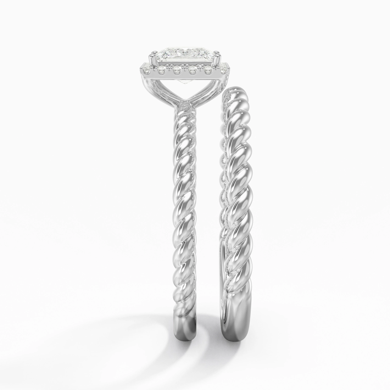 Platinum Halo Twist Wedding Ring Set