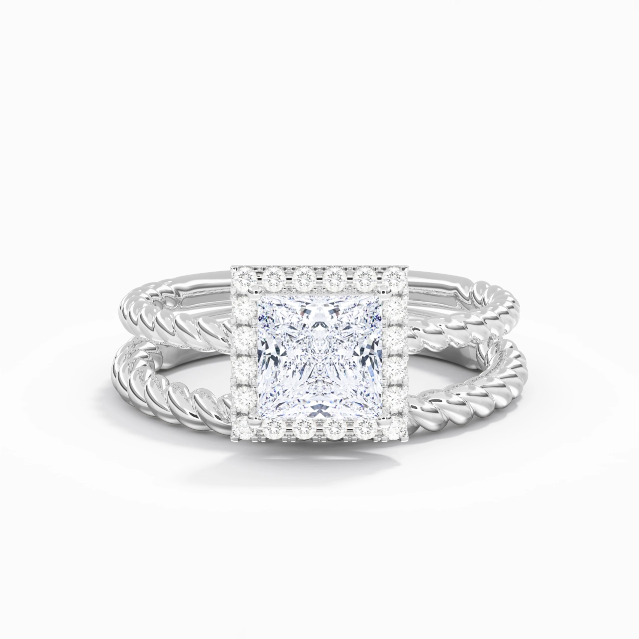 925 Sterling Silver Halo Twist Wedding Ring Set