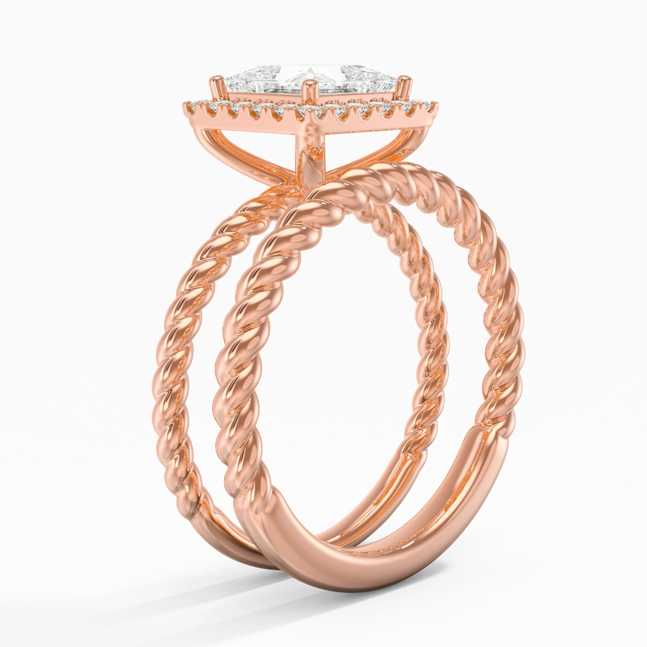 14K Rose Gold Halo Twist Wedding Ring Set