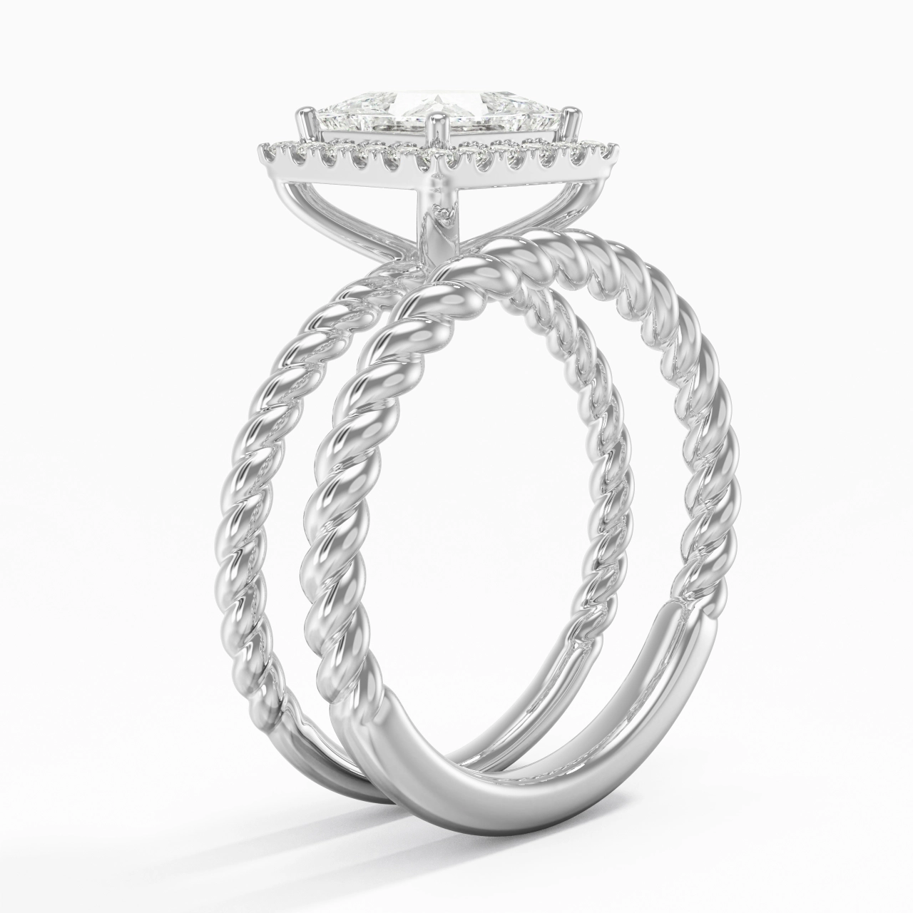 925 Sterling Silver Halo Twist Wedding Ring Set