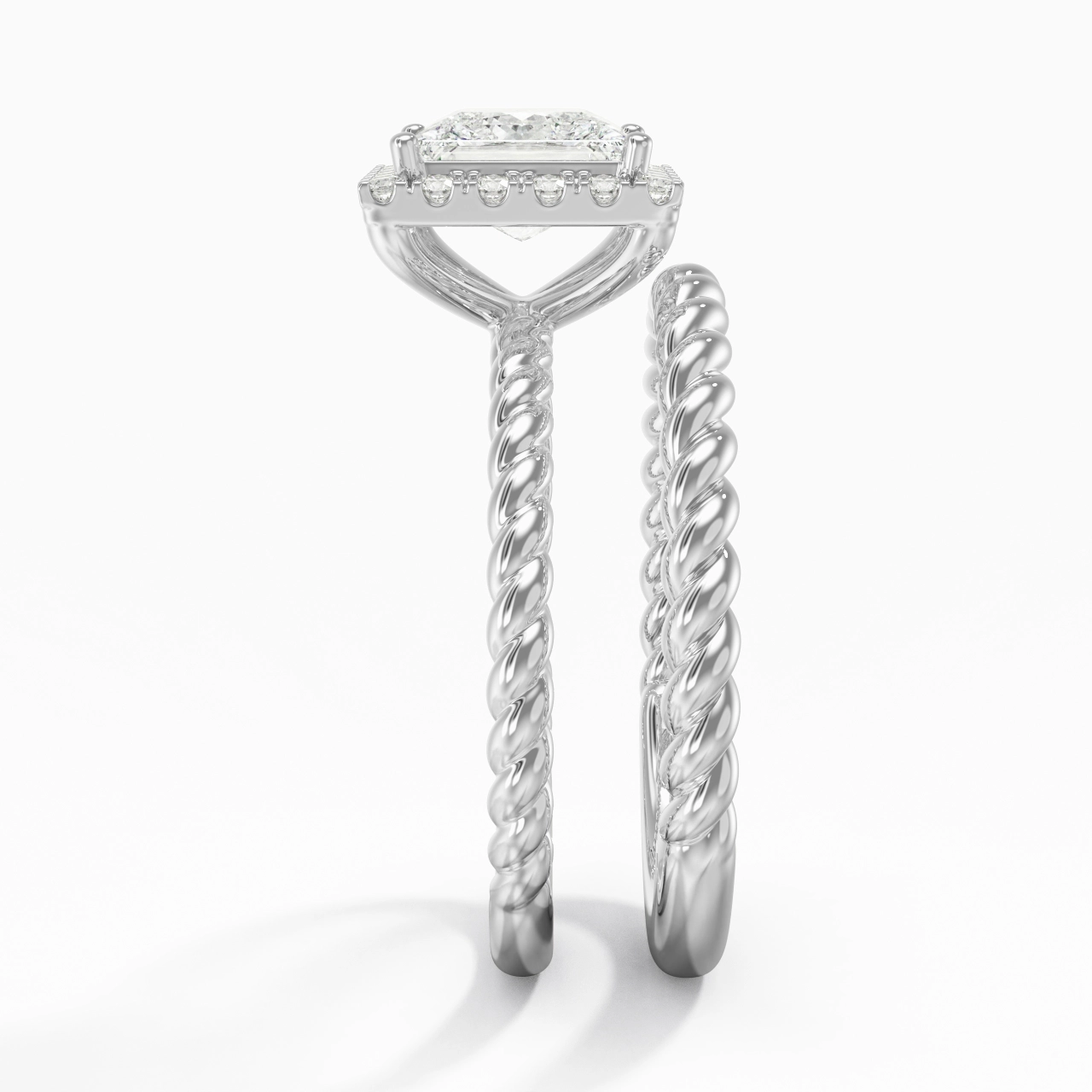 925 Sterling Silver Halo Twist Wedding Ring Set