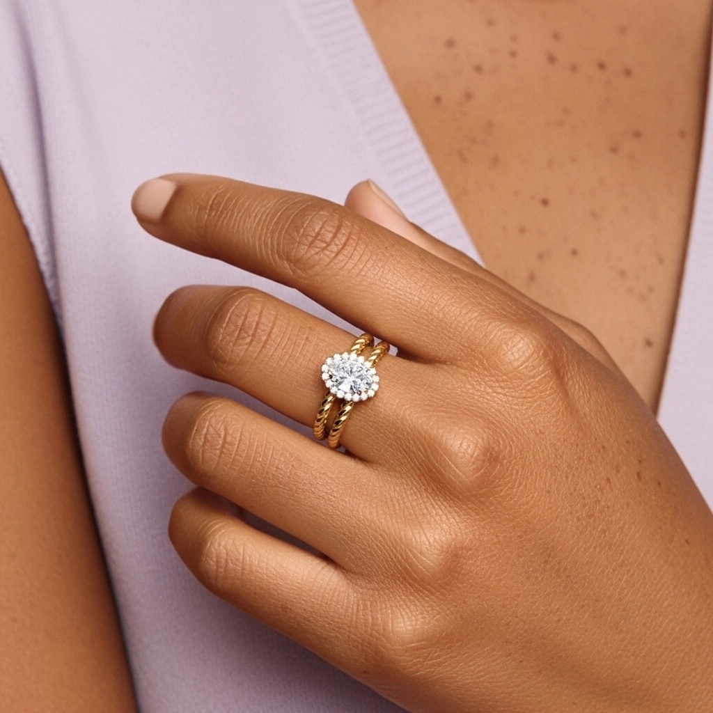 Or rose 18 carats Halo Tourner Ensemble d'alliances