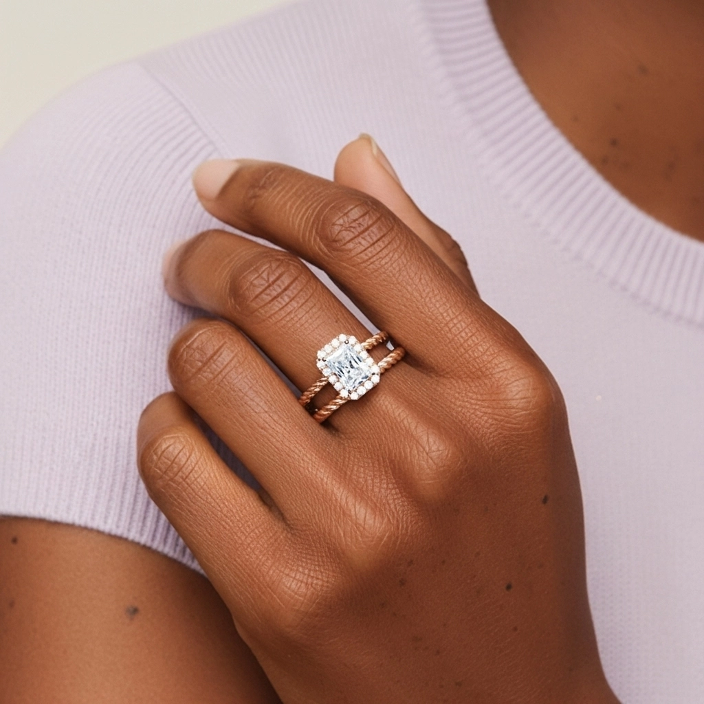 Or rose 18 carats Halo Tourner Ensemble d'alliances