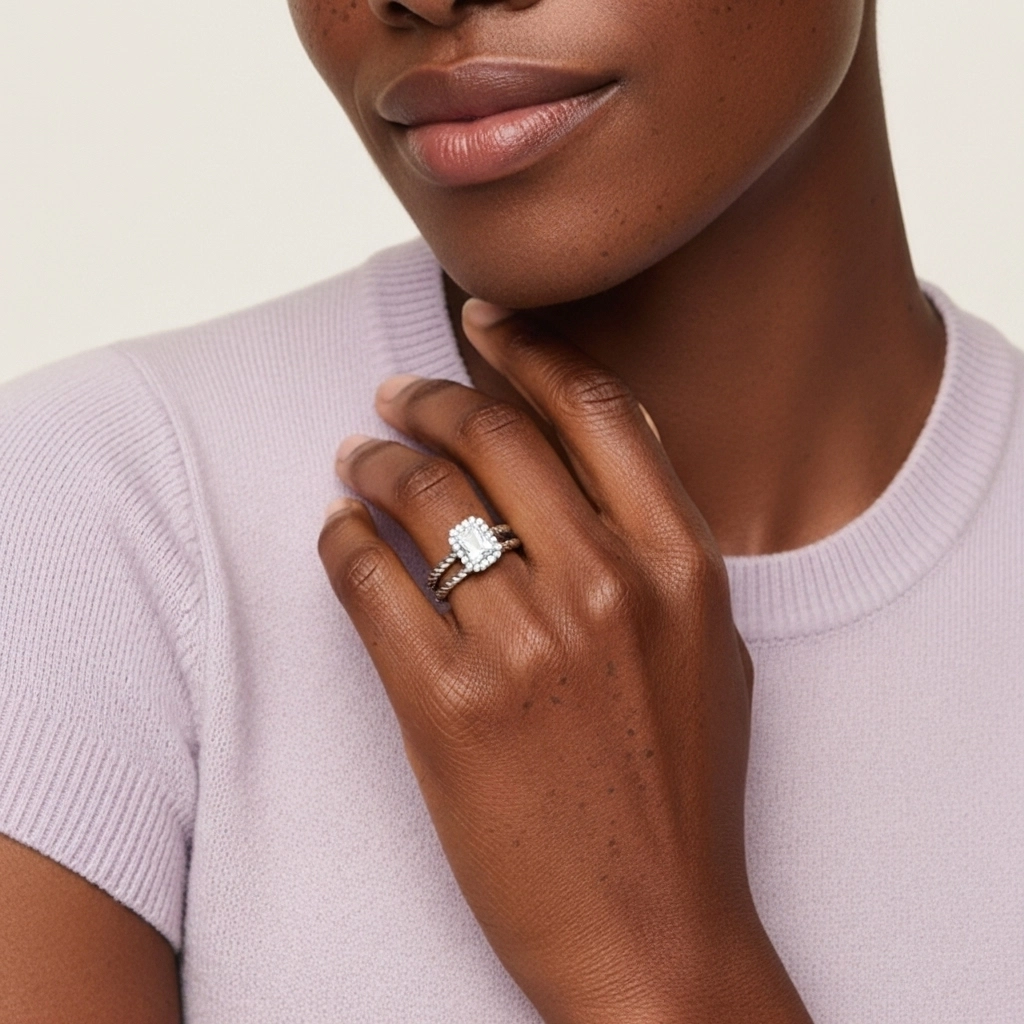 Argent sterling 925 Halo Tourner Ensemble d'alliances