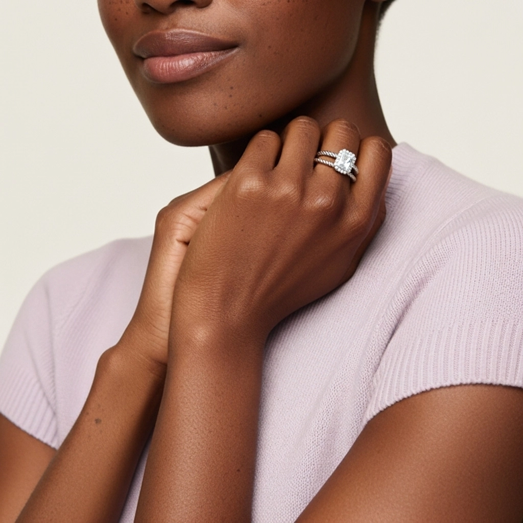 Argent sterling 925 Halo Tourner Ensemble d'alliances