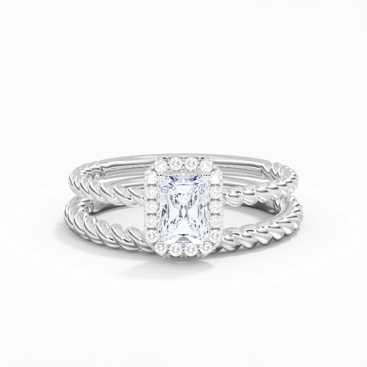 925 Sterling Silver Halo Twist Wedding Ring Set