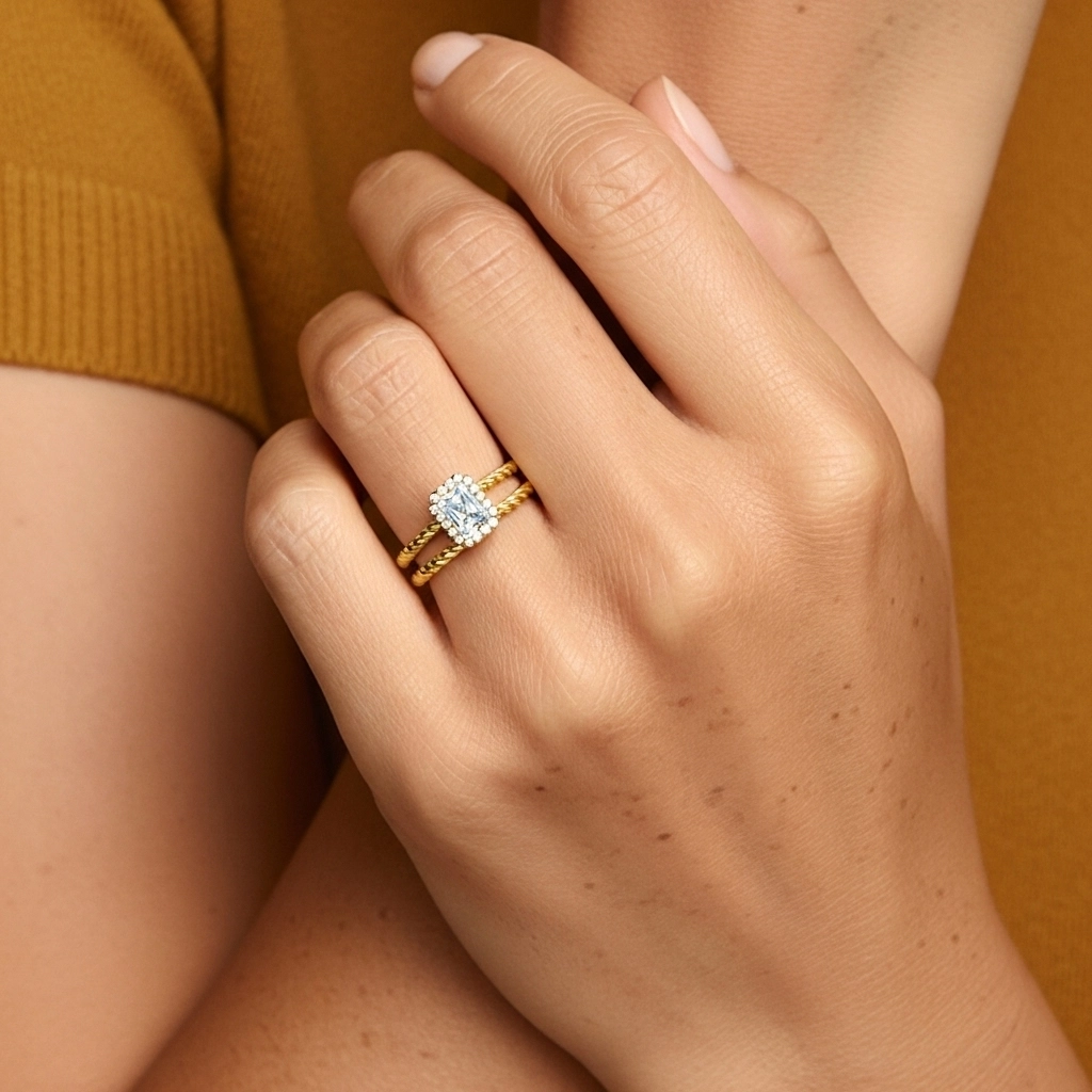 Argent sterling 925 Halo Tourner Ensemble d'alliances