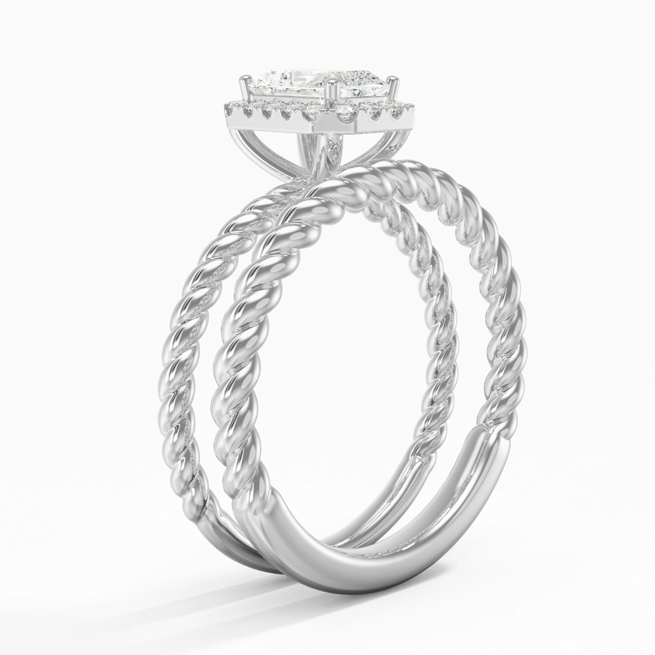925 Sterling Silver Halo Twist Wedding Ring Set