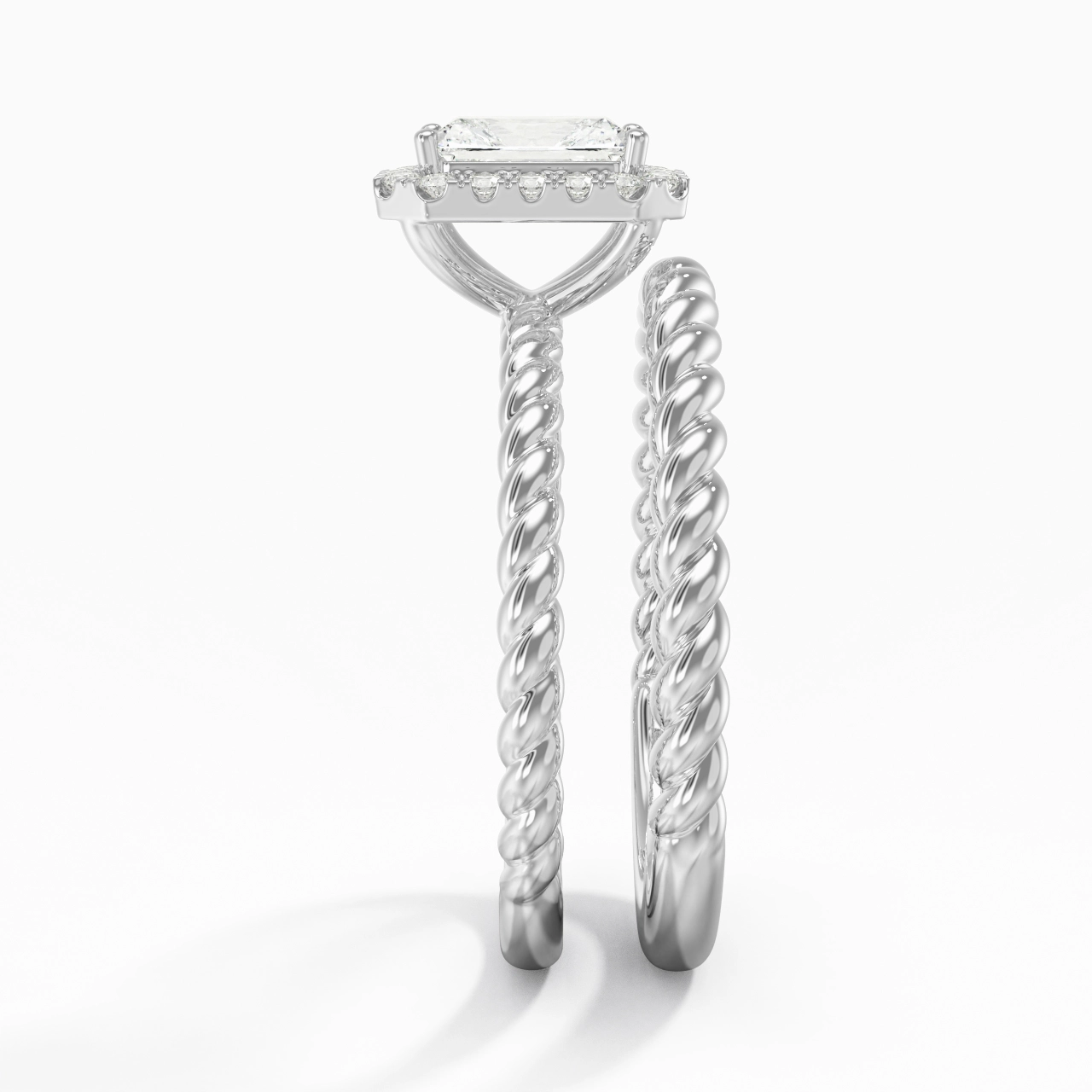 925 Sterling Silver Halo Twist Wedding Ring Set
