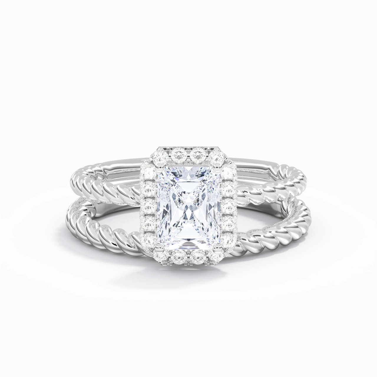 925 Sterling Silver Halo Twist Wedding Ring Set