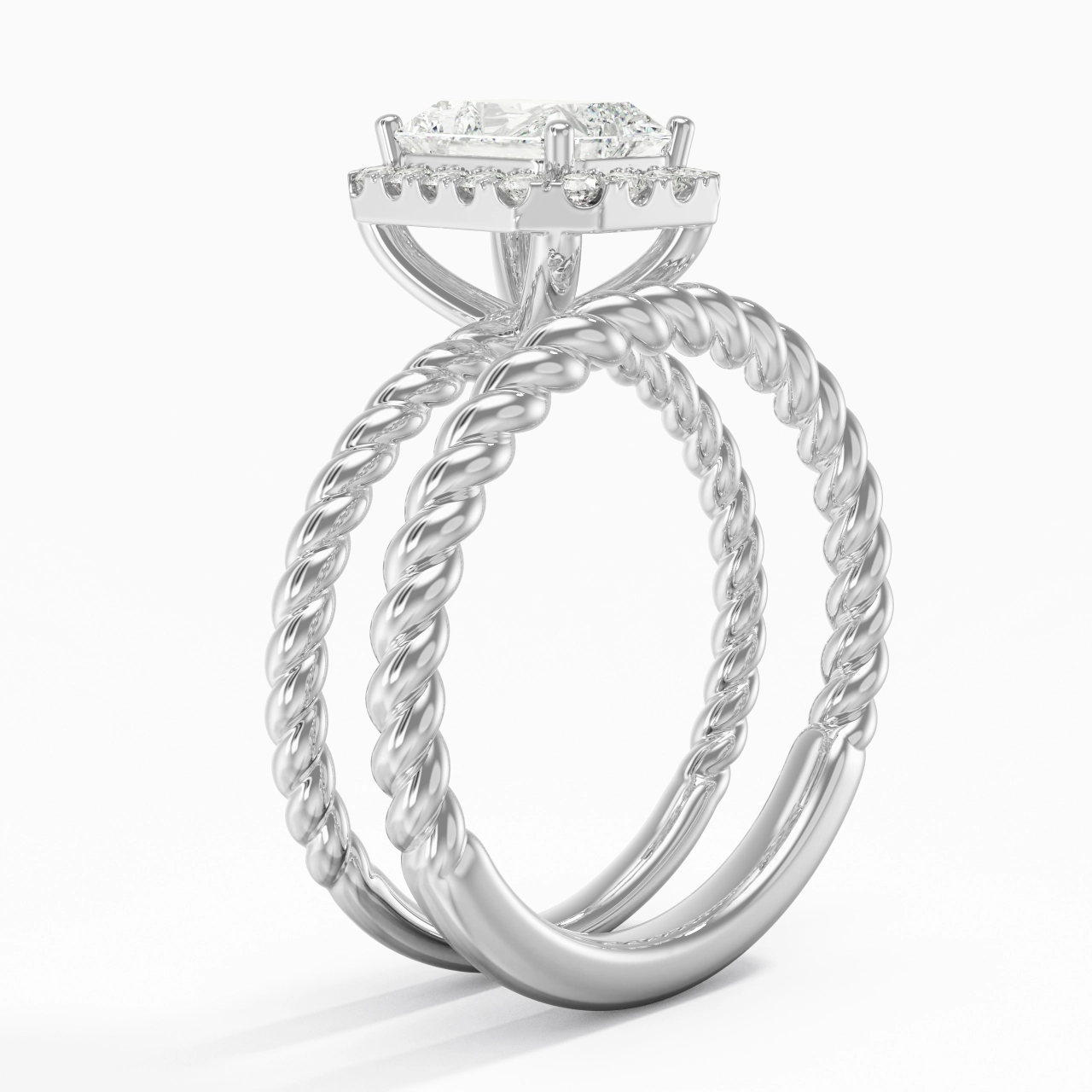 925 Sterling Silver Halo Twist Wedding Ring Set