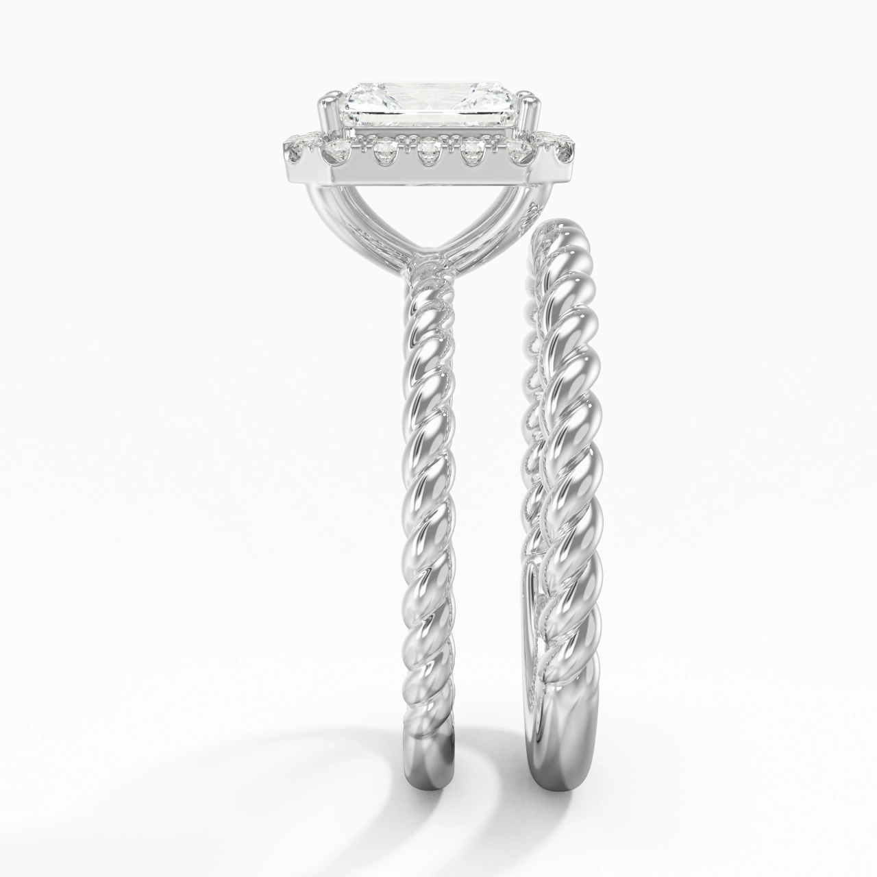 925 Sterling Silver Halo Twist Wedding Ring Set
