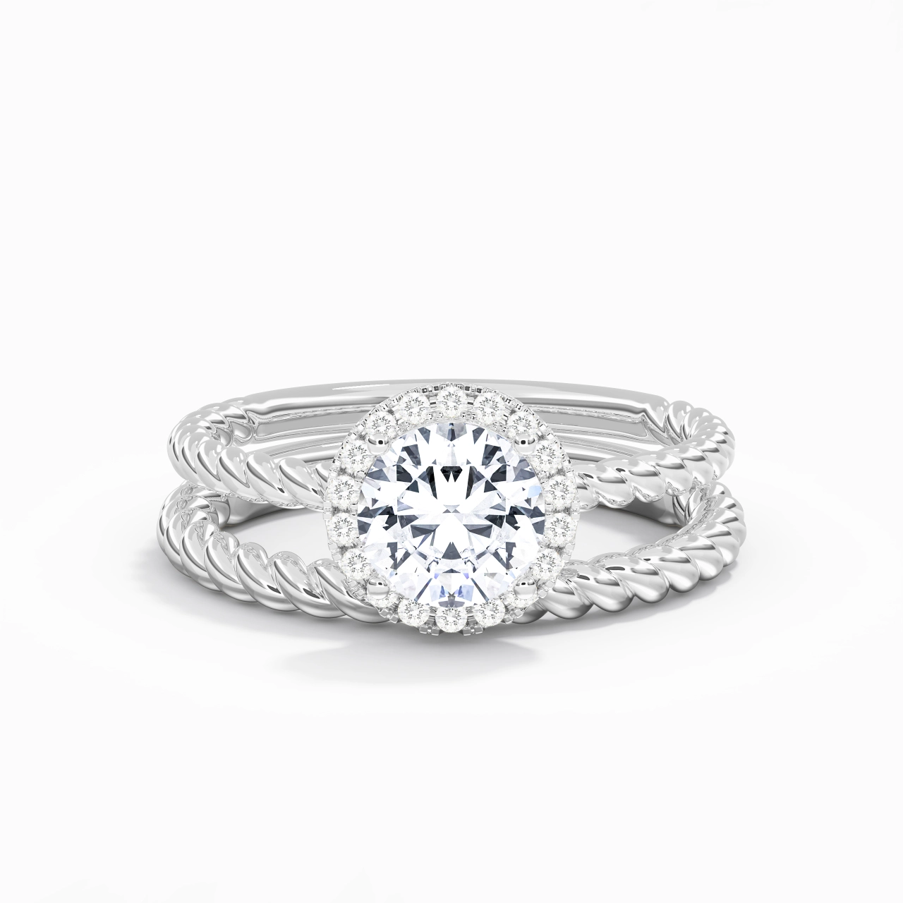 925 Sterling Silver Halo Twist Wedding Ring Set