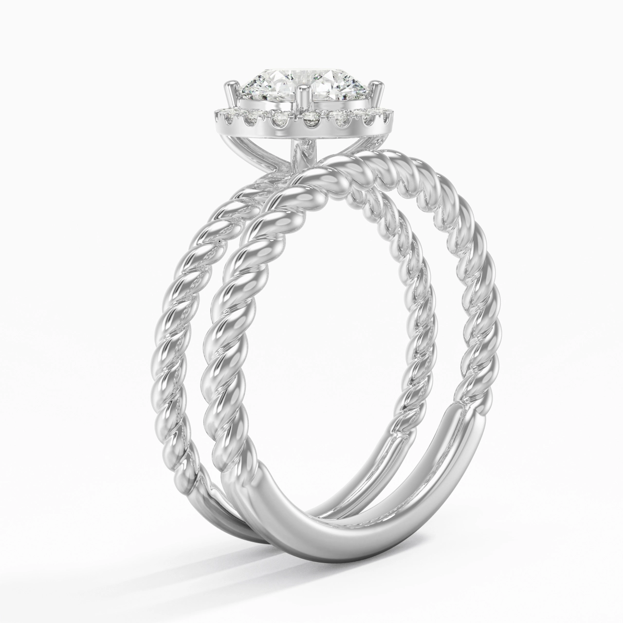 925 Sterling Silver Halo Twist Wedding Ring Set