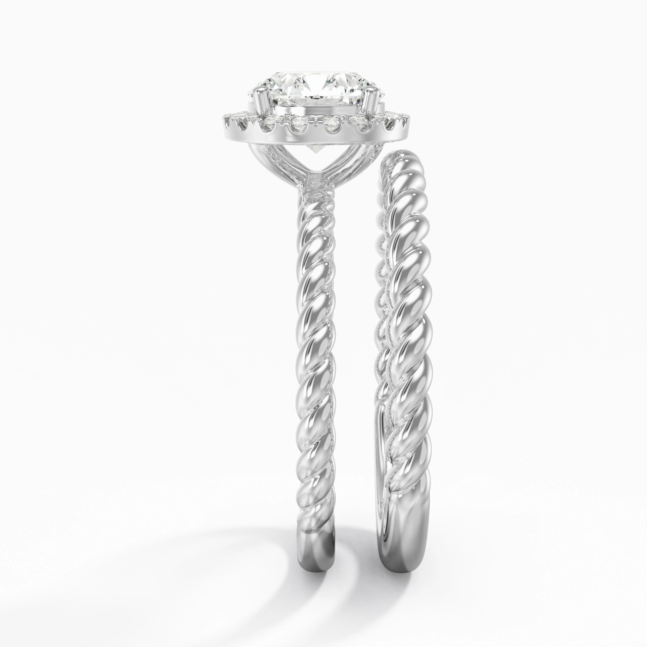 925 Sterling Silver Halo Twist Wedding Ring Set